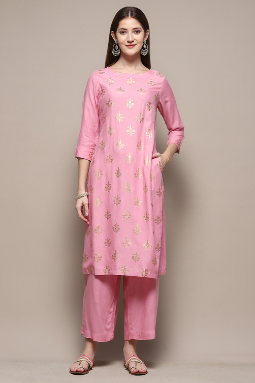 Light Pink Rayon Straight Kurta Palazzo 2 Piece Set image number 6