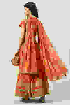 Orange Cotton Lehenga Set image number 4