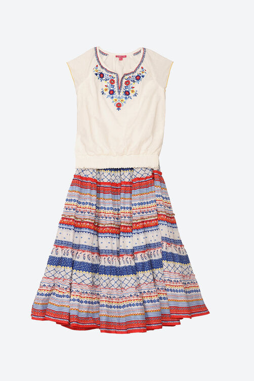 White Cotton Straight Kurta Skirt Suit Set image number 0