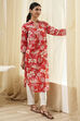 Red Pure Cotton Floral Straight Kurta image number 0