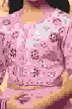 Pink Poly Chanderi Floral Mirror Work Festive Lehenga Set image number 1