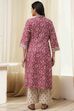 Red Cotton Printed Gathered Suit Set image number 4