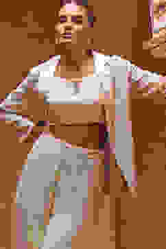 Ivory Poly Georgette Embroidered Fusion Set image number 1