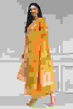 Orange Solid Straight Suit Set image number 3