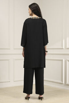 Black Viscose Rayon Relaxed Solid Suit Set image number 4