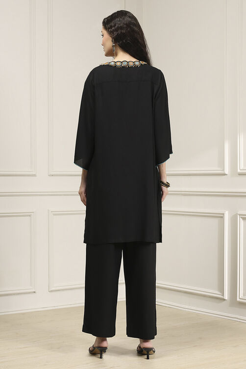 Black Viscose Rayon Relaxed Solid Suit Set image number 4