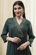 Dark Green Shantoon Printed Anarkali Suit Set image number 1