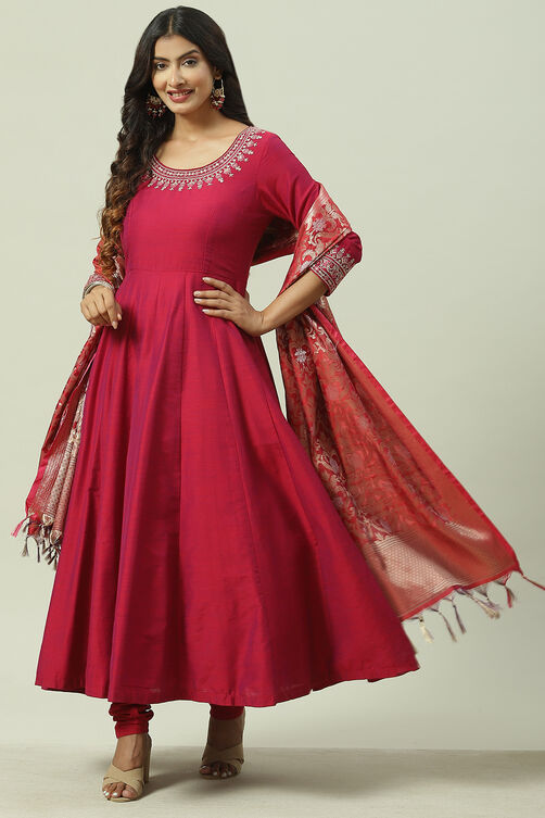 Teal Poly Viscose Anarkali Kurta Churidar Suit Set image number 7