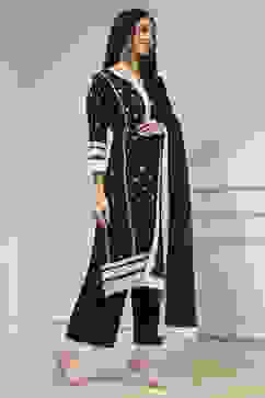 Black Chanderi Embroidered Straight Suit Set image number 5