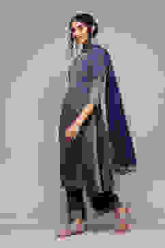 Blue LIVA Gathered Kurta Palazzo Suit Set image number 5