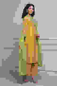 Lime Green Silk Chanderi Embroidered Dyed Straight Suit Set image number 5