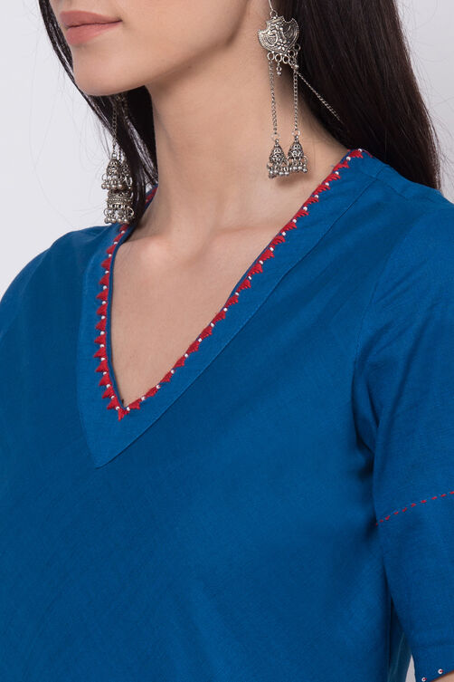 Ink Blue Cotton A-Line Kurta image number 1