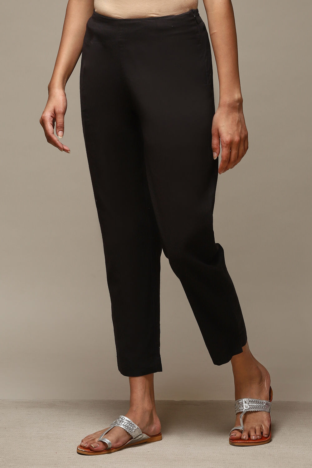 Black Cotton Blend Slim Pant image number 2