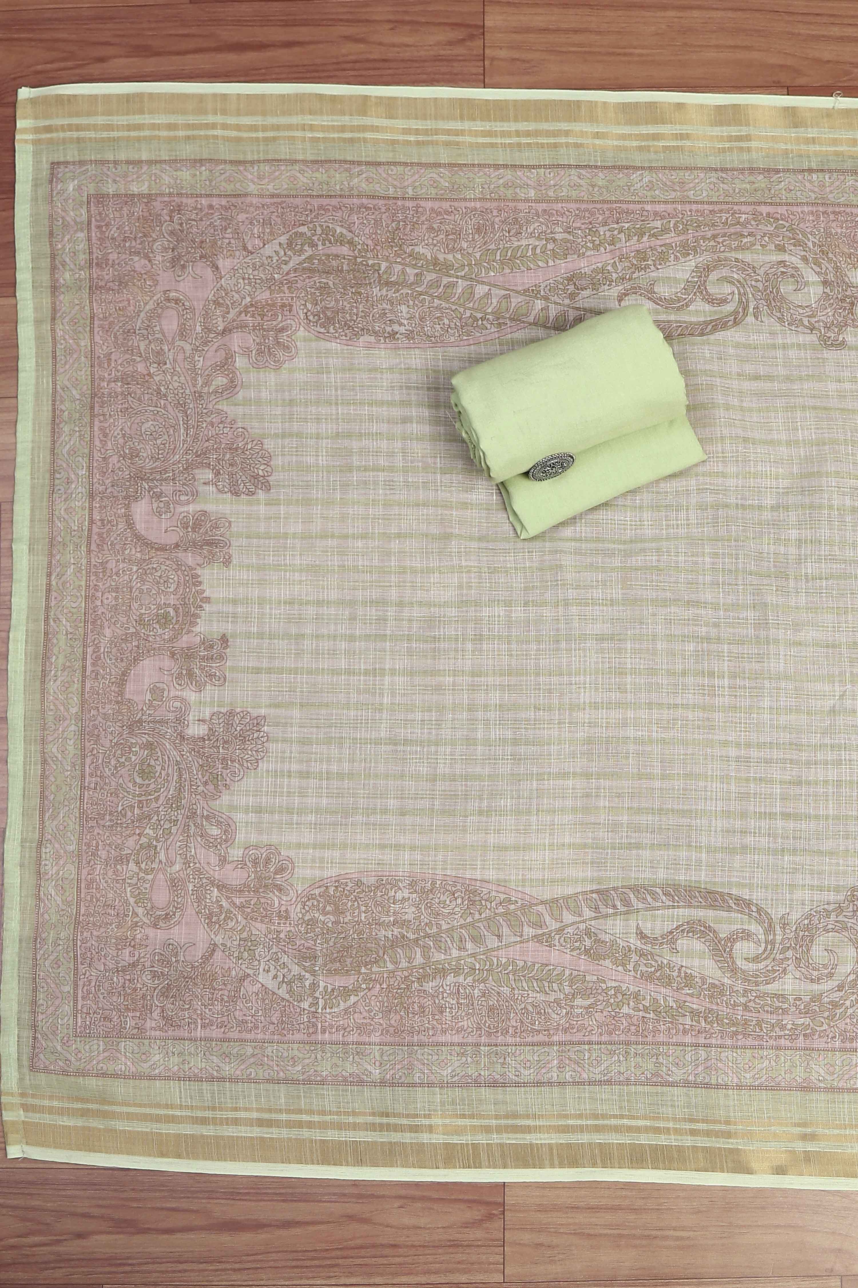 Sky Blue Linen Unstitched Suit Set image number 3