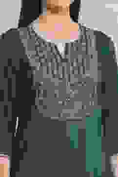 Teal Green Solid Straight Kurta image number 1