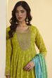 Llime Green Poly Chinnon Anarkali Suit Set image number 1