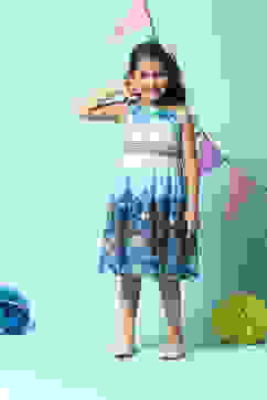 Off White Cotton Gathered Dress image number 6