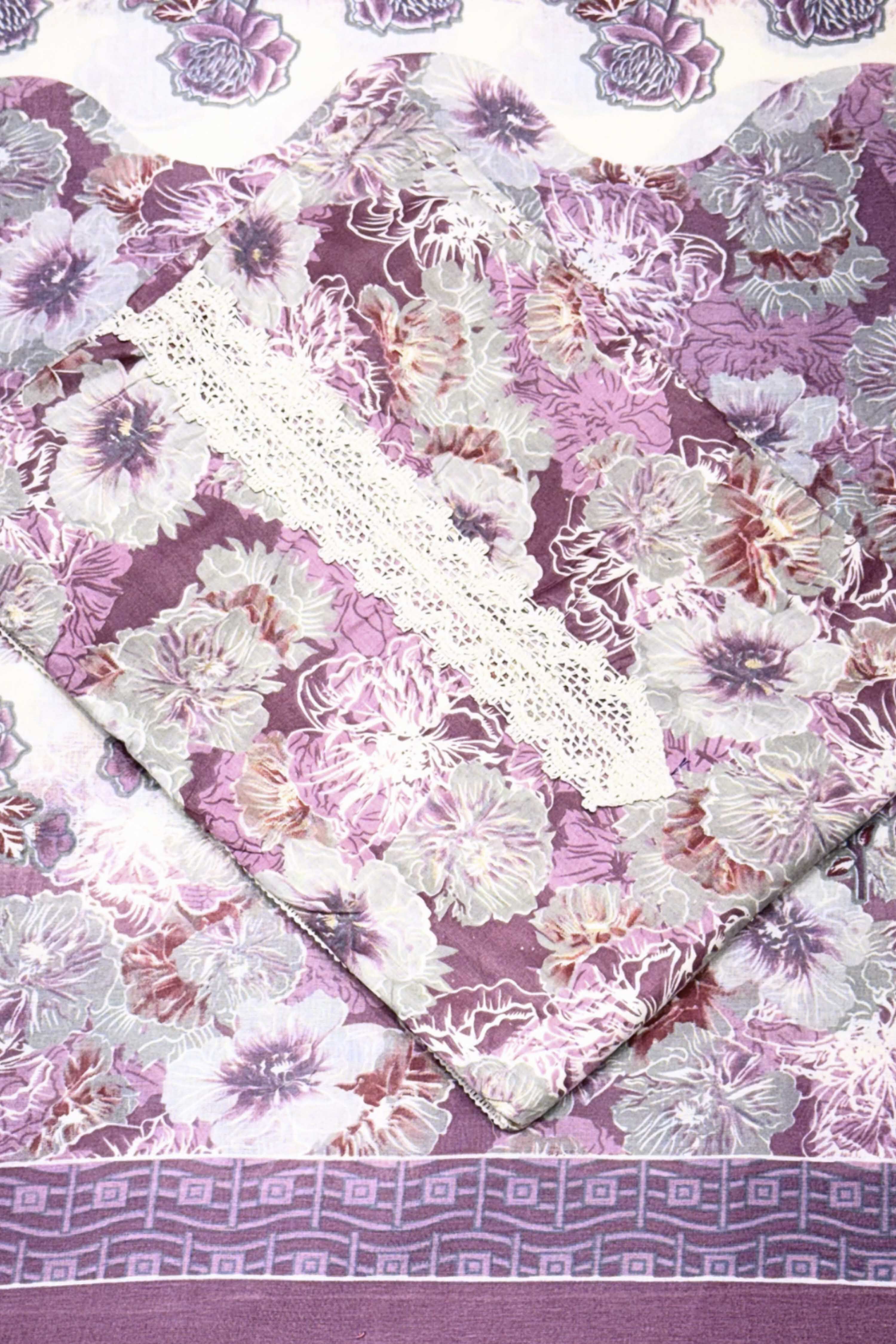 Grey Cotton Printed Unstitched Suit Set image number 2
