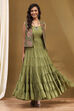 Green Georgette Festive Tiered Anarkali Dress image number 0