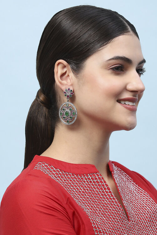 Pink Green Oxidised Casual Drop & Danglers image number 1