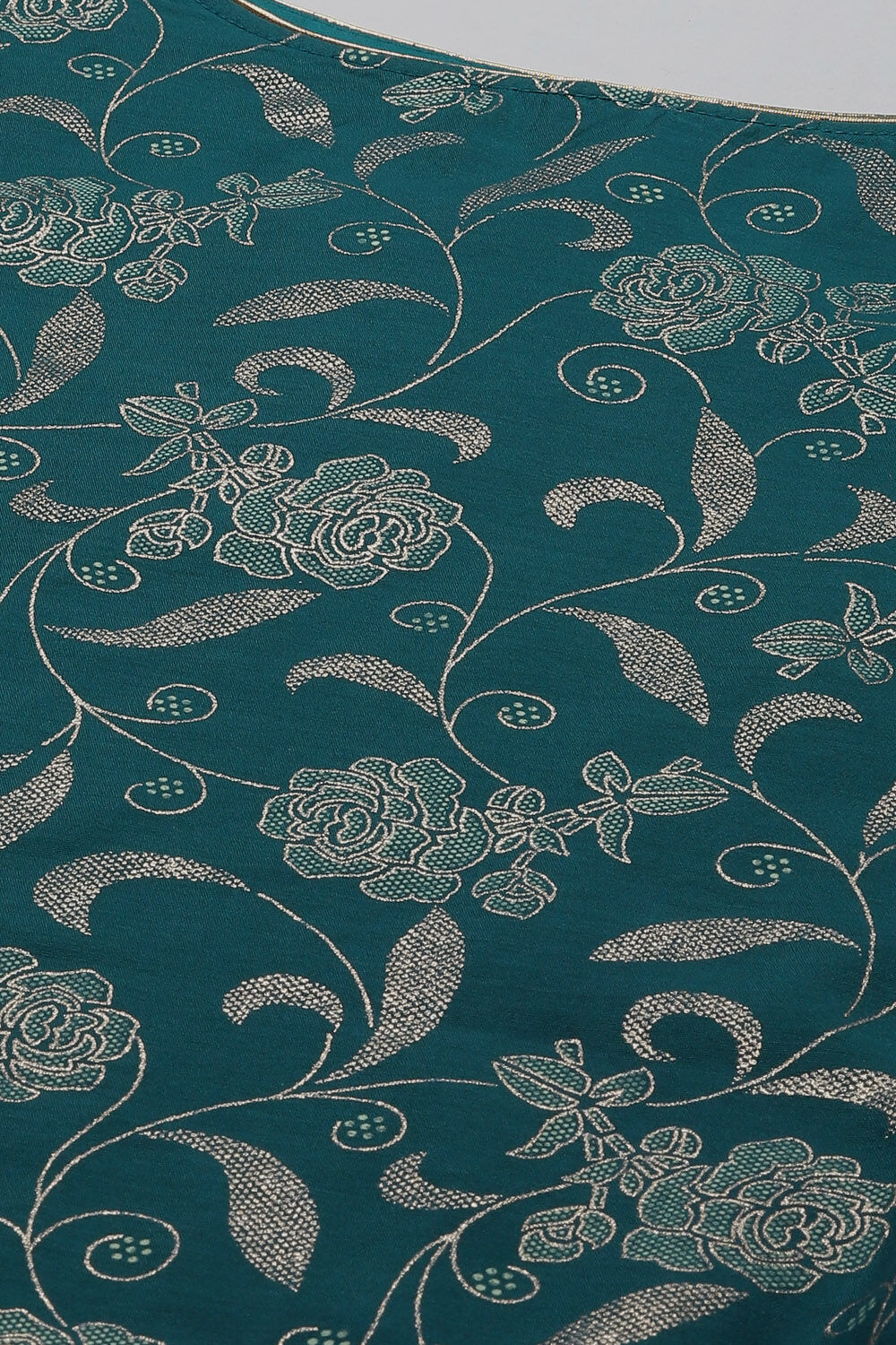 Peacock Green Cotton Blend Straight Kurta Pants Suit Set image number 1