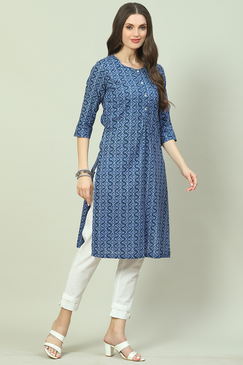 Green Cotton A-Line Kurta image number 2
