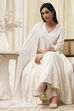 Off-White Cotton Embroidered Gathered Suit Set