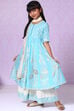 Light Blue Cotton Kalidar Kurta Flared Palazzo Suit Set image number 5