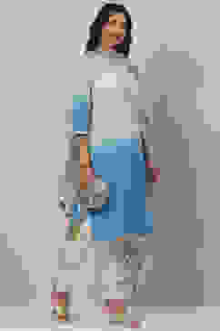 Ice Blue Poly Viscose Straight Kurta Slim Pant Suit Set image number 6