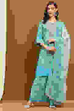 Sea Green Georgette Printed Festive Straight Suit Set image number 6