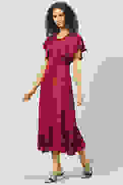 Plum Viscose Jacquard Flared Dress image number 2