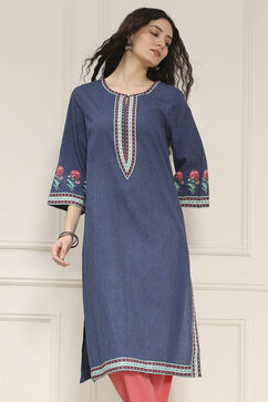 Indigo Blue Cotton Straight Printed Kurta image number 6