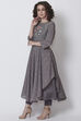Dark Grey Metallic Cotton Anarkali Printed Kurta image number 3