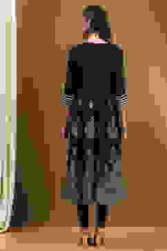 Black Floral Printed Festive Anarkali Suit Set image number 4