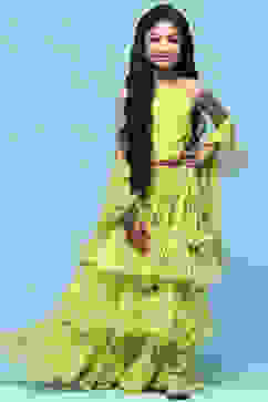 Lime Yellow Lehenga with Strappy Blouse & Cascade Dupatta image number 7