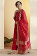 Red Poly Viscose Floral Design Straight Kurta Set image number 3