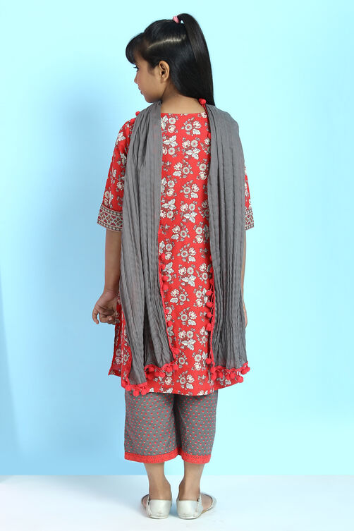 Red Cotton A-Line Straight Kurta Palazzo Suit Set image number 8