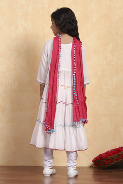 White Cotton Tiered Solid Suit Set image number 4