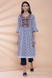 Blue Cotton A-line Printed Kurta image number 4