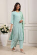 Black Polyester Yarndyed Straight Suit Set image number 5