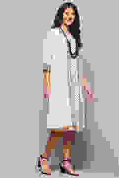 Ecru Brown Cotton Blend Straight Kurta image number 4