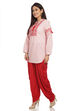 Red Cotton Short Kurta & Pants Set Kurta Dhoti Pants Suit Set image number 3