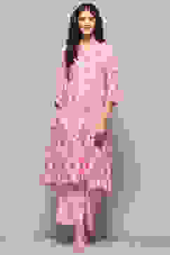 Pink Pure Cotton Schiffli Kurta & Palazzo Suit Set image number 7