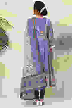 White And Blue Cotton Anarkali Kurta Churidar Suit Set image number 4