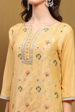 Yellow Silk Blend Woven Floral Unstitched Suit Set image number 6