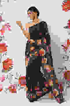 Rohit Bal Black Cotton Blend Saree image number 0