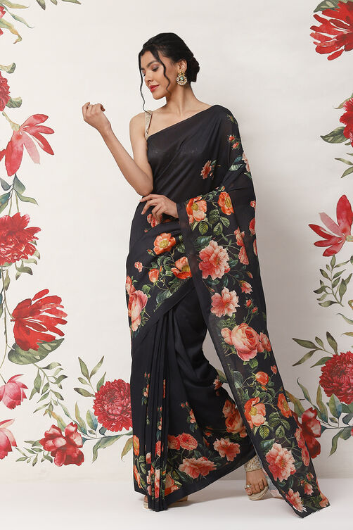 Rohit Bal Off White Cotton Blend Saree image number 0