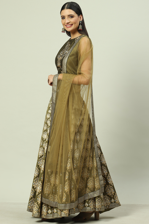Mehndi Art Silk Lehenga Set image number 6
