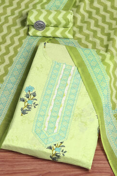 Lime Green Cotton Screen Print Unstitched Suit Set image number 0