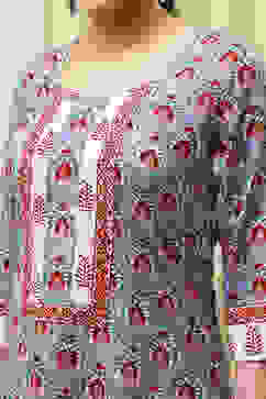 Slate Blue Cotton Hand Block Print Unstitched Suit Set image number 2